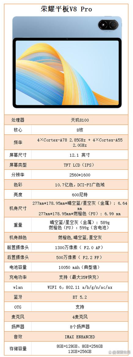 荣耀v8pro平板配置
